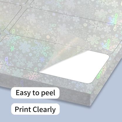 STARLIBOO Transparent Stickers Labels - 2" x 4" Clear Address Labels Mailing Stickers for Laser/Inkjet Printer 8.5"×11"- 20 Sheet (Clear Holographic Snowflake)