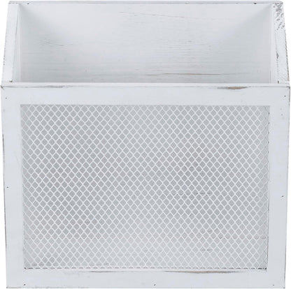 MyGift Rustic Magazine Holder Vintage White Wood and Chicken Wire Design Wall Mounted/Tabletop Mail Sorter, Farmhouse Home, Bathroom, Office Magazine Rack