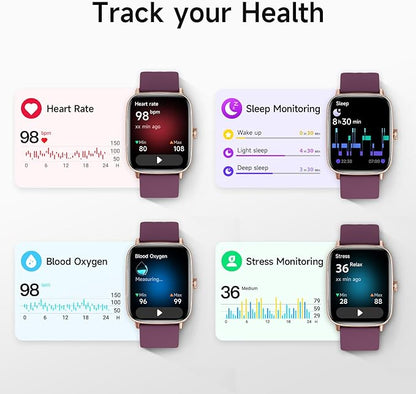 Smart Watch for Women, 1.85" HD Smartwatch Compatible iPhone/Samsung/Android (Answer/Make Calls), 100+ Sport Modes Fitness Tracker with Heart Rate/Sleep/SpO2 Monitor, IP68 (Deep Purple)