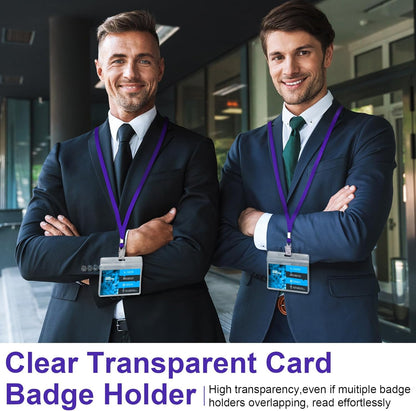 Marspark 100 Sets Clear Name Tags with Lanyard, Lanyards for ID Badges Reusable Strap with ID Holder Plastic Name Badges for Adults Business School Church Conference (Dark Purple)