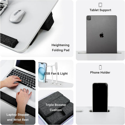 Lap Desk for Laptop with Cushion,Folding Laptop Desk for Bed with USB,Bed Desk,Portable Computer Lap Desk,23.62"*15.74",White