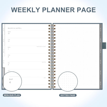 And Per Se 2026 Planner, A4 Size-Daily, Weekly & 18-Monthly Leather Hardcover Planner, Daily Schedule, Monthly Tabs, 100 GSM Thick Paper(Dark Blue)