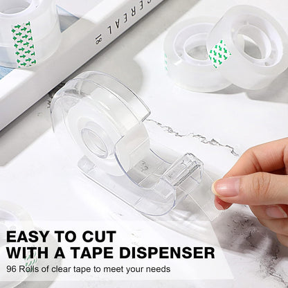 Pasimy 96 Rolls Clear Tape Bulk Strong Sticky Transparent Tape Refills for Dispenser, Office, Home, School, Wall, Carpet, 3/4 x 1000 Inches(Green)