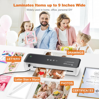 Bonsaii Laminator Machine, 9 Inch Laminators Machine with 50 Laminating Sheets, Laminator with Never Jam Technology for Doc/Posters/Photo, Simple Convenient for Home, Office and School - L418-C Grey