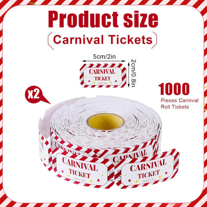 TaoBary 2 Rolls 1000 Pcs Free Drink Ticket Roll Raffle Party Tickets for Events Wedding and Parties(Carnival)