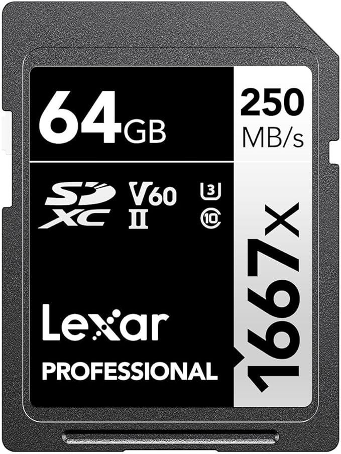 Lexar 64GB Professional 1667x SD Card, UHS-II, C10, U3, V60, Full HD, 4K, Up To 250MB/s Read SDXC Memory Card, for Professional Photographer, Videographer, Enthusiast (LSD64GCBNA1667)