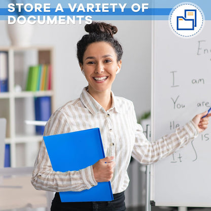 Henoyso 36 Pcs Plastic Folder with Clear Front Pocket and 3 Prong Plastic Folders with Card Slot Pocket Folders with Prongs for School Office (Blue)