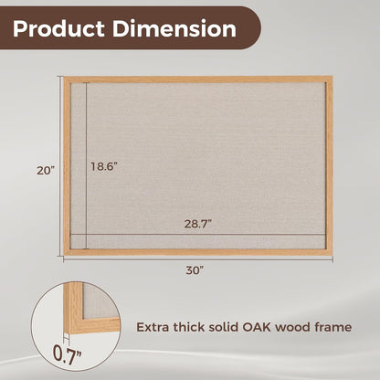 Fun Memories Cork Board Bulletin Board for Office, 20" x 30" Oak Wooden Framed Corkboard, Wall Mounted Notice Pin Board for School Home & Office, Natural Wood