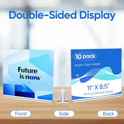 Acrylic Sign Holder 11 x 8.5, Horizontal 6 Pack Clear Double Side T Shape Acrylic Table Sign Stands for Displaying, Flyer Holder Paper Card Holder for Office Business Store Restaurants