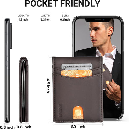 VATAN Wallet for Men, Mens Minimalist Wallet Credit Card Holder, Slim Leather Rfid 2 ID Window Large Capacity With Gift Box (Crazy Horse Deep Brown)