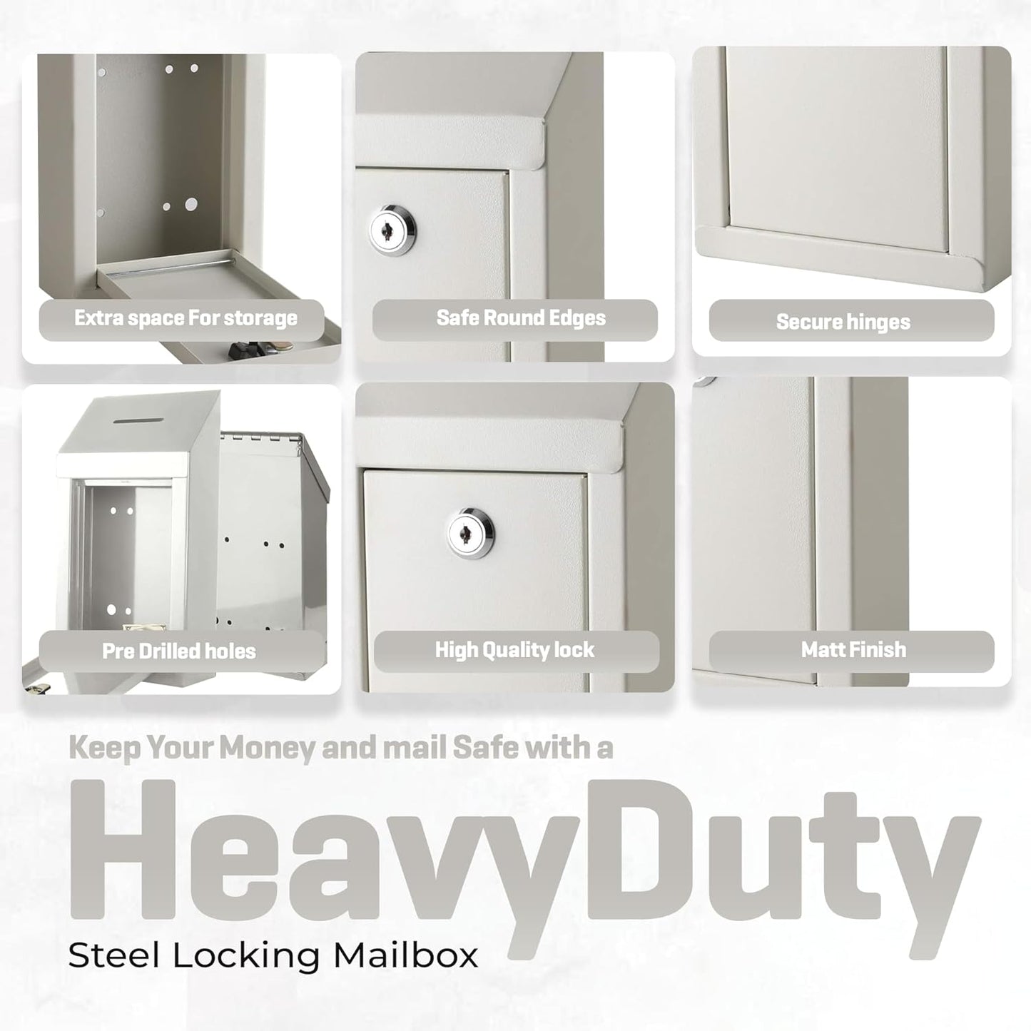 Metal Donation Box-Suggestion Box with Slot and lock-Cash Lock box for Money-Secure Drop Box-Comment and ballot voting box-comes with pre-drilled holes for easy wall mounting 10 X 6 X 2.5"(Off White)