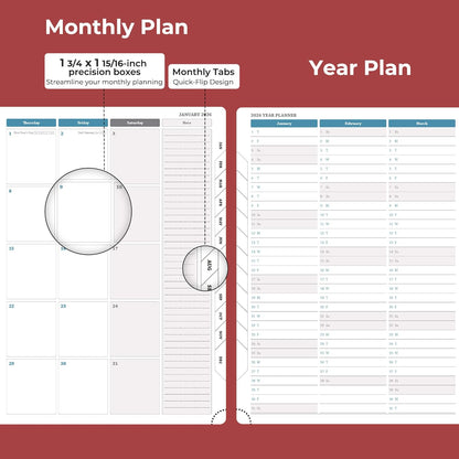 Weekly Monthly 2026 Planner (Jan.26-Dec.26),11.5"x8.5",12 Months Agenda Plan with Month Tabs & Pocket,Expenses/Note Pages, Appointment Book Calendar with Hardcover Vegan Leather Cover,Red