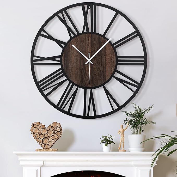 Large Wall Clock for Living Room Decor, 14 Inch Non Ticking Silent, Battery Operated Modern Vintage Oversized Wall Clock for Bedroom Kitchen