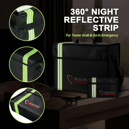 ROLOWAY Large Fireproof Bag 5200°F Heat Insulated (17 x 12 x 5.8 inches) with Reflective Strip, Fireproof Document Bag with Fireproof Money Bag for Cash Safe, Fireproof Safe Bag for Document Safe
