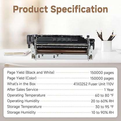Genuine 41X0252 Fuser Unit Compatible with CS720/CS725/CX725/XC4150,110/120 Volt Fuser Fixing Kit Replacement for Printer Parts，150000 Yield