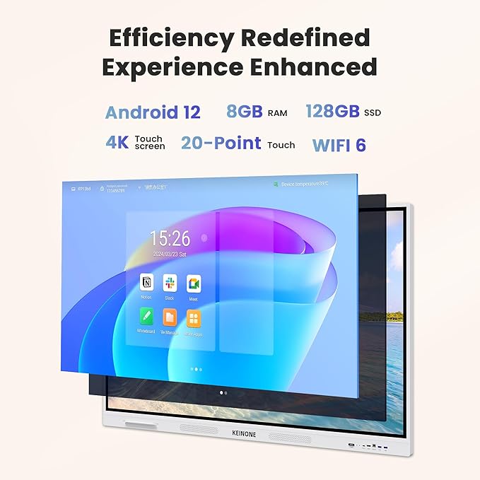 Interactive Smart Board for Classroom, 55” 8+128 GB Electronic Digital Whiteboard Built-in Android OS & Open App Ecosystem - 4K Touchscreen Smartboard for Home Office School Studio Display