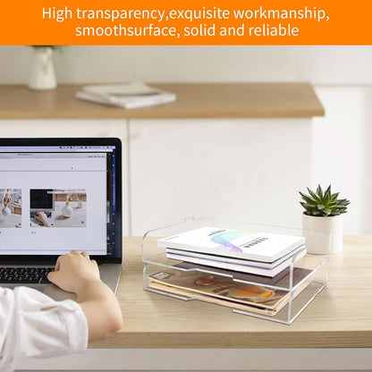 2 Pack- Stackable Paper Letter Tray,Clear Acrylic Magazine Holder and File Organizer - Sleek Desk Organizer for Home Office, Bookshelf, or Workspace - Space-Saving Transparent Document Holder
