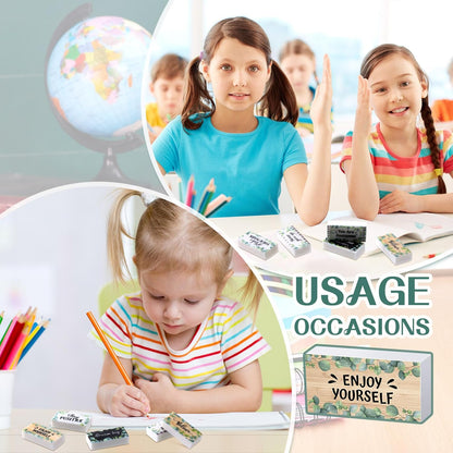 100 Pcs Inspirational Pencil Erasers Bulk for Kids Fun Motivational Eraser School Supplies Back to School Office Supplies for Classroom Office Teacher Artists (Eucalyptus Leaf)