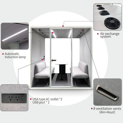 Soundproof Office Pod Booth, Quiet Meeting Pod with Acoustic Panels, Portable Modular Pod, Privacy Booth for Private Phone Calling, 4 People Personal Workspace with Sound Isolation H92in W91in D71in