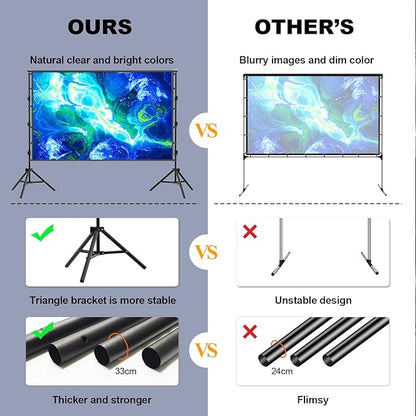 100 inch Projector Screen with Stand,HUANYINGBJB Indoor Projection Screen, Portable 16:9 4K HD Rear Front Movie Screen with Carry Bag for Theater Backyard Movie Night,Cinema School, Churches