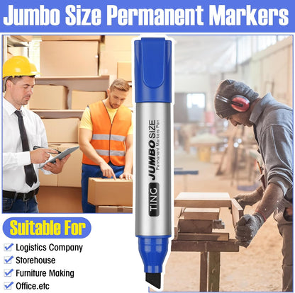 Fuutreo 10 Pack Jumbo Permanent Markers Bulk Large Chisel Tip Permanent Markers Quick Drying Waterproof Big Huge Poster Pens for Office, Logistics Company and More(Blue)