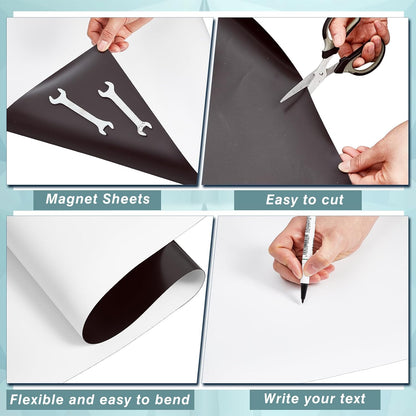 Amylove Blank White Surface Magnet Sheets 48 Inch x 5 Feet, 30 Mil Magnetic Roll Printable Flexible Vinyl Blank Magnetic Sign Sheet Safe for Vehicles DIY Craft Project
