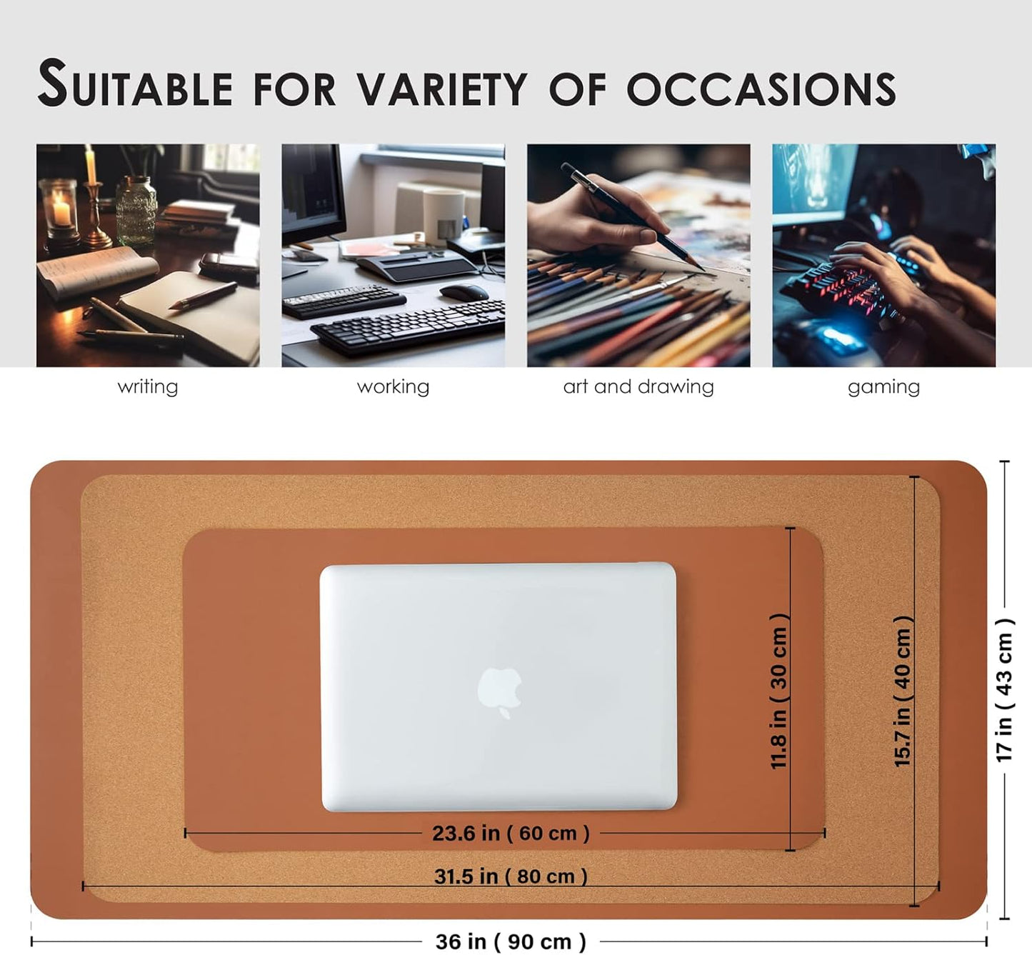Compact Cork Desk Mat - Small Dual-Sided Desk Pad for Office and Home - Desk Organization and Accessories - Ideal for Large Mouse Pad and Small Desk Mats on Top of Desks(Brown,23.6"x 11.8")