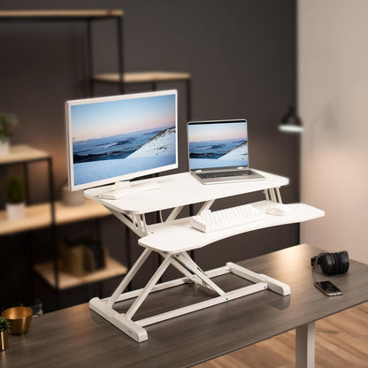 VIVO 32 inch Desk Converter, K Series, Height Adjustable Sit to Stand Riser, Dual Monitor and Laptop Workstation with Wide Keyboard Tray, White, DESK-V000KW