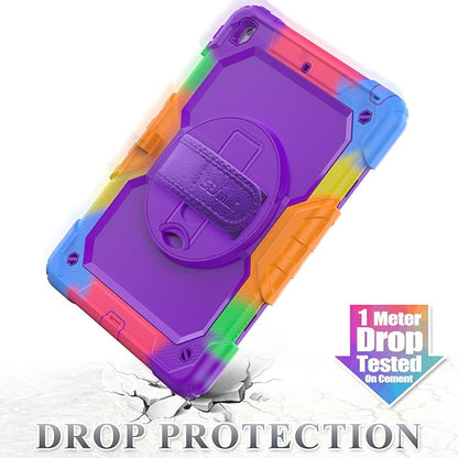 SEYMAC stock Case for iPad 9th/ 8th/ 7th Generation 10.2'', Shockproof with Screen Protector, Pencil Holder [360° Rotating Hand Strap] & Stand, for iPad 10.2 inch 2021-2019 (Purple+Colorful)