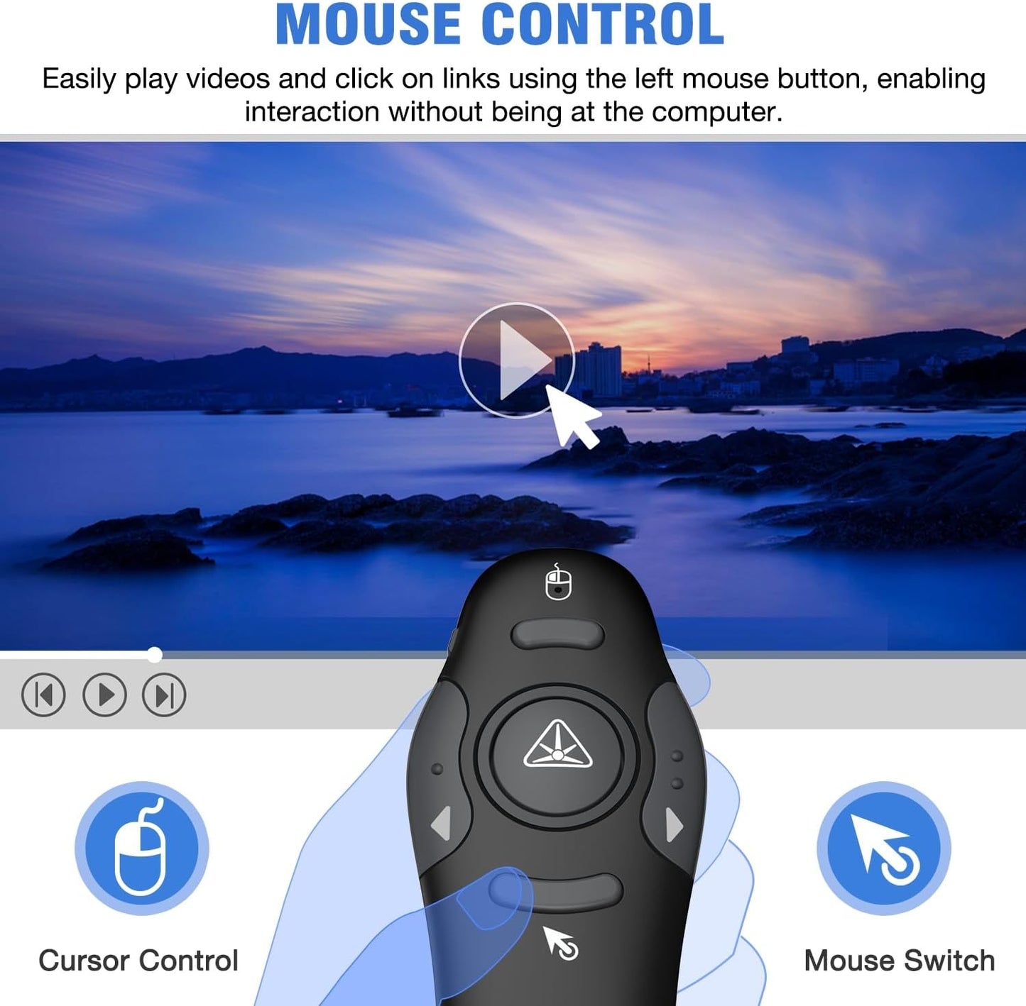 Air Mouse Clicker for Powerpoint Presentations, Rechargeable Wireless Presenter Remote Slide Advancer for Computer Laptop Office Classroom