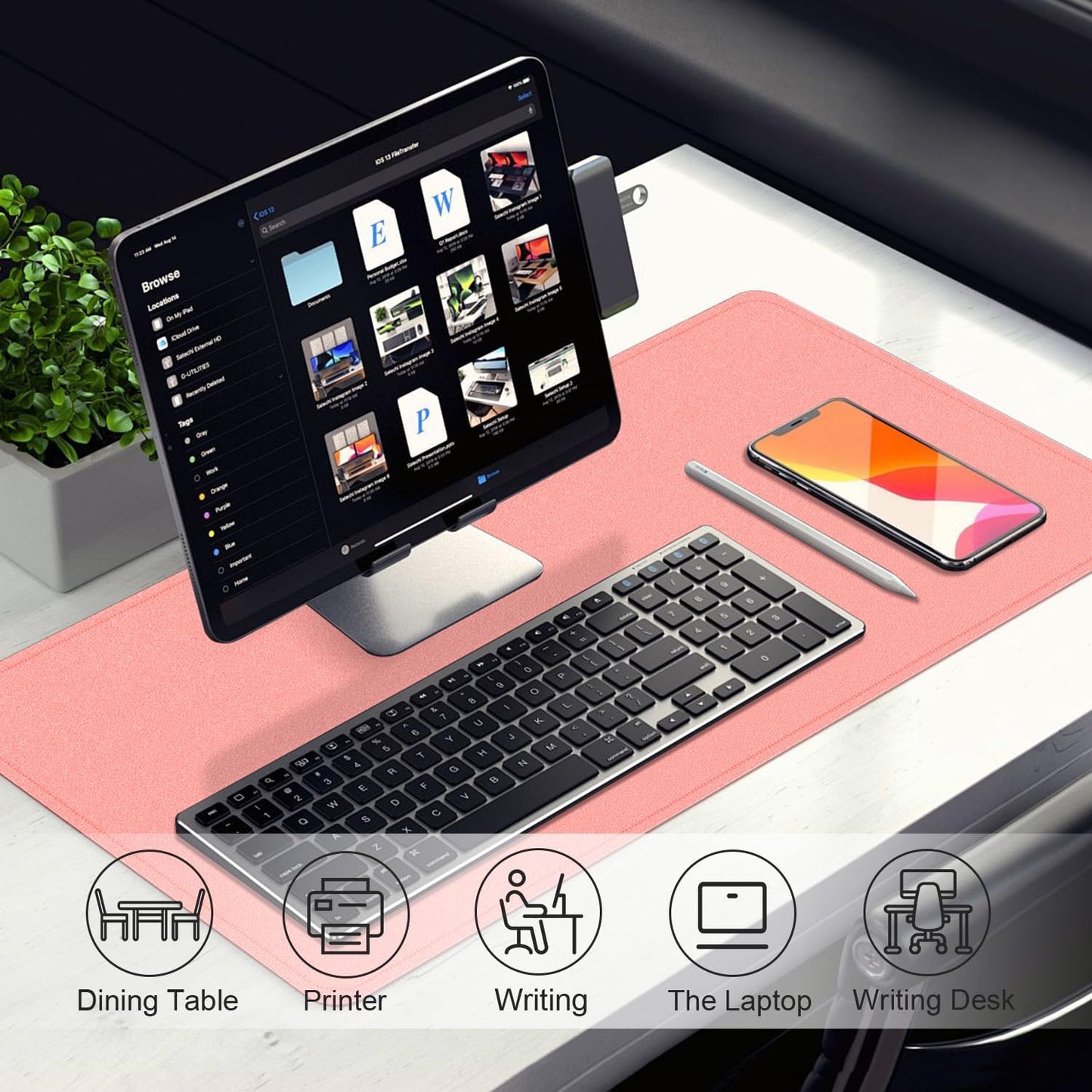 Leather Desk Pad Protector, 39.4'' X 17'' Large Mouse Pad, Office Desk Mat, Non-Slip PU Leather & Suede Base Desk Blotter, Laptop Desk Pad, Desktop Mat for Office Home, Sweet Pink