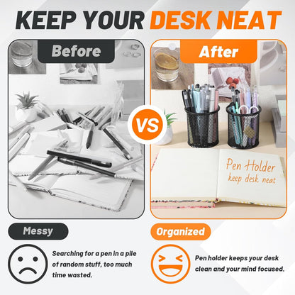 Segarty Pen Holder, 3 Pack Round Black Pen Cup Holder for Desk, Wire Mesh Pencil Containers Set for Office Supplies, School Maker, Home Desktop Accessories Organizer, Makeup Brush