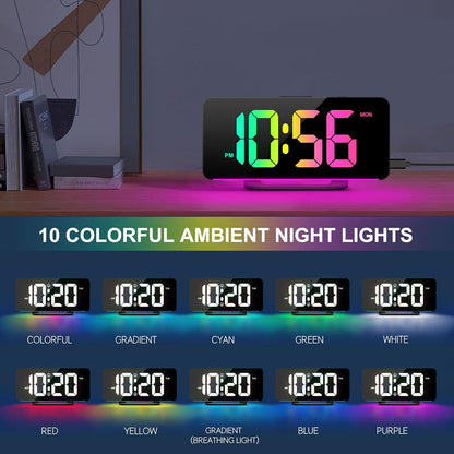 Digital Alarm Clock, Large LED Digital Clock for Bedrooms with 10 Color Changing Night Light, Adjustable Brightness, USB Charging Port, Bedside and Desk Clock for Living Room Office Decor (Black)