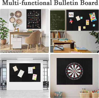 Large Cork Board Alternative, 12 Pack Felt Board with Safe Removable Adhesive Tabs Felt Wall Tiles, Large Cork Boards for Walls, Cork Board for Home Office, Pin Boards for Walls, Stripe Black