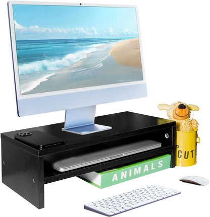 Monitor Stand Riser, 2 Tier Computer Stand, Desk Organizers and Accessories, Desktop Shelf with Storage for TV Screen PC Printer (Black-18.9inch)