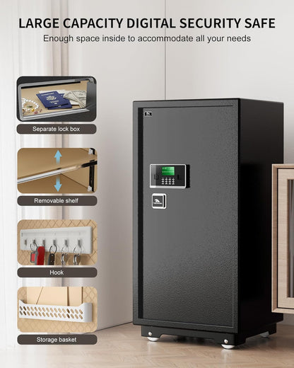【US STOCK】TIGERKING 11.5 Cubic Feet Extra Large Heavy Duty Safe Box, Home Safe with Double Safety Key Lock and Separate Lock Box, Digital safe with 3 Removable Shelf for Home Hotel Office,180lbs