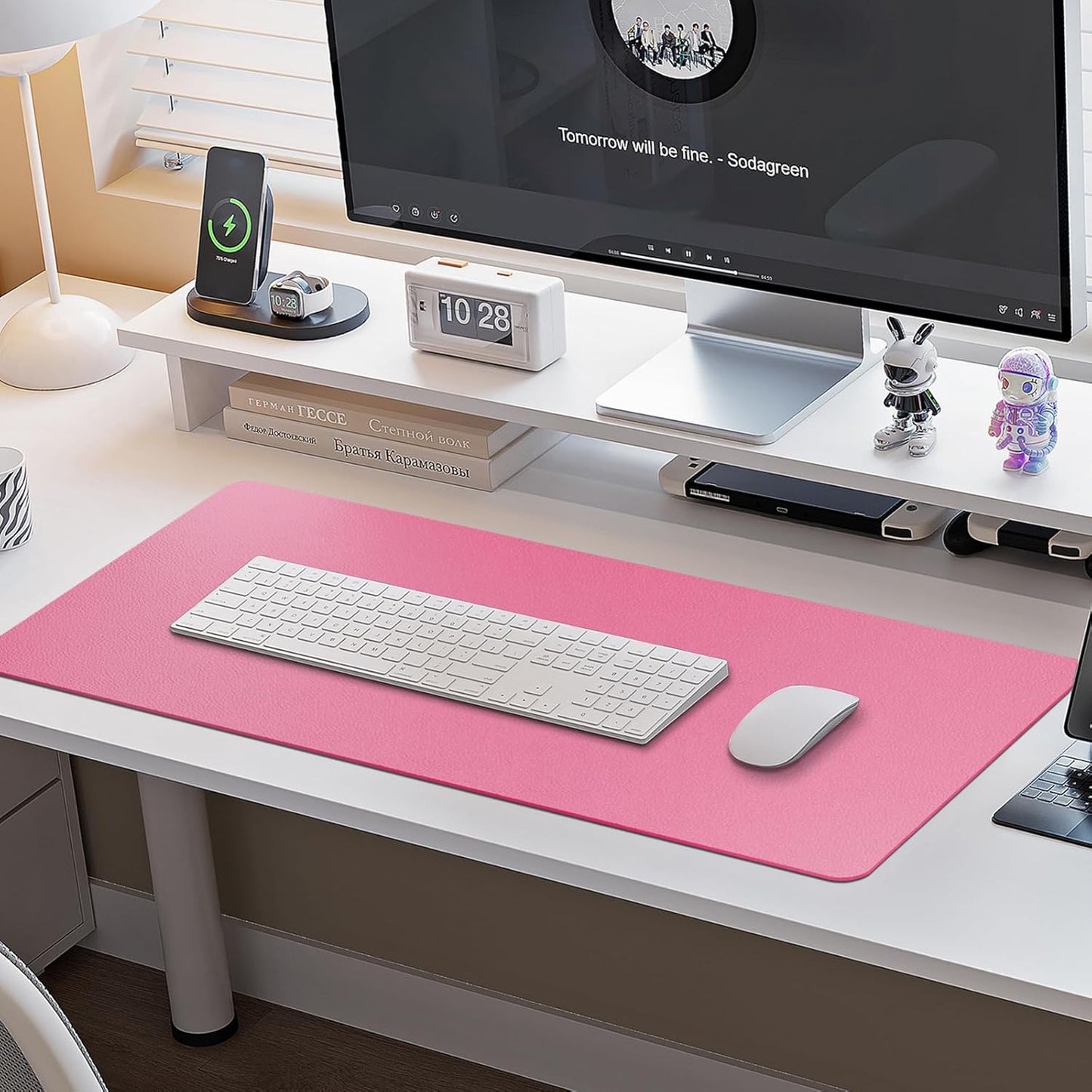 Boutilon Leather Desk Pad Protector,Non-Slip Mouse Pad,Laptop Desk Pad,Office Mouse Mat,Waterproof Leather Desk Blotter,Desk Writing Pad for Office and Home (S-Rose Pink,24"x 14")