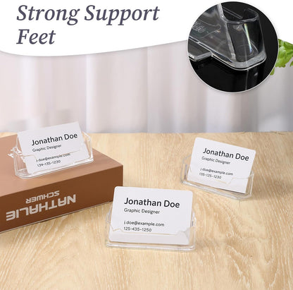 60 Packs Clear Acrylic Business Card Holder Bulk, Clear Card Stand Label Display Table Desktop Organizer for Exhibition Office(Fits 30-50 Cards)