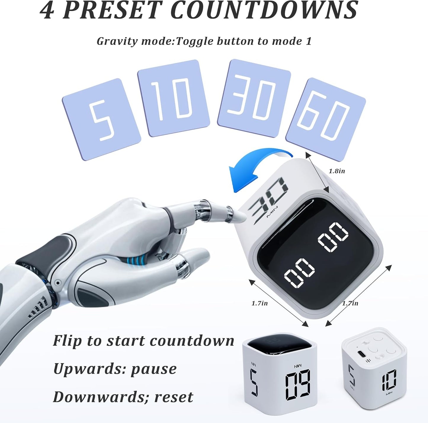 Rotating Pomodoro Timer 5,10,30, 60 Minutes Preset,Desk Productivity Flip Timer, Visual Cube Countdown Stopwatch,Custom Modes/Vibration/High/Low Volume,ADHD Timers, for Study, Work, School, Kitchen