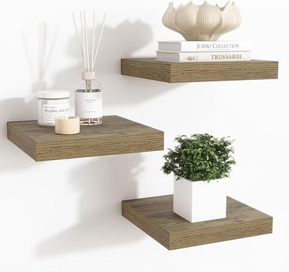 Fun Memories Floating Shelves for Wall - 7.5 Inch Square Shelves with Invisible Brackets, Small Wall Shelf for Living Room, Bathroom, Bedroom, and Kitchen Decor，Grey Set of 3