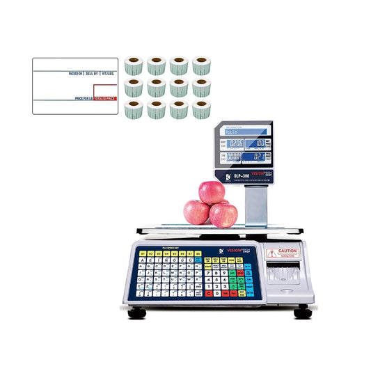 VisionTechShop DLP-300 Label Printing Scale Pole Display, 30/60lbs Capacity, 0.01/0.02lbs, NTEP Legal for Trade with a Free 1 case CAS LST-8010 UPC Label, 58 x 40mm