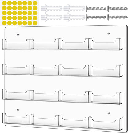 TURSTIN Business Card Holder Wall Mount Clear Sticker Display Marketing Holder Acrylic Business Card Stand Multi Pocket Rack Organizer Space Saver for Home Office (16 Pockets)
