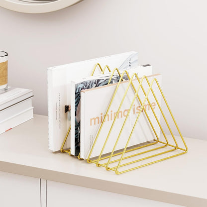 Urban Deco Triangle Desk Organizers Metal Wire Magazine Holder 7 Sections Decorative File Folder Organizer Vinyl Record Storage Office For Desk - Gold Magazine File Holder - Pack of 2