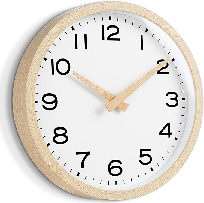 AKCISOT Wall Clock 12 Inch,Boho Office Wall Clocks Battery Operated Non Ticking,Silent Modern Clock Decorative for Kitchen,Bedroom,Living Room,Classroom(Wood Grain)