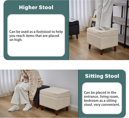 Storage Ottoman with Adjustable Lid, Soft Step Stool, Footrest and Seat, Ottoman Foot Rest for Living Room, Bedroom, Dorm, Beige