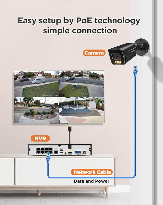 PoE Security Camera System 4K, 8PCS 8MP PoE IP Bullet Camera Outdoor with 2 Way Audio, Smart Color Night Vision, AI Human Vehicle Detection, Remote Access, 8CH NVR with 2TB HDD, PB65B0808-8MD