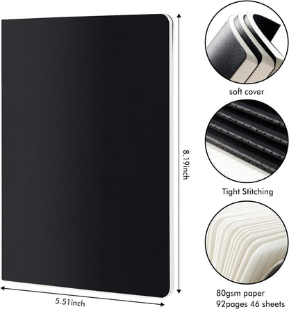 feela 36 Pack Soft Cover Journal Bulk, Lined Blank Travel Journal for Women Men Writing, Notebooks College Ruled for Work, Note Taking Notebook School Business Supplies, 8.2” x 5.5”, A5, Black