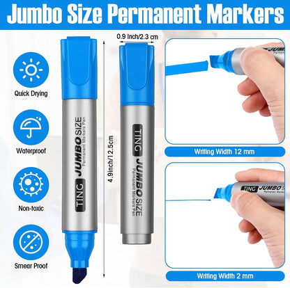 Fuutreo 10 Pack Jumbo Permanent Markers Bulk Large Chisel Tip Permanent Markers Quick Drying Waterproof Big Huge Poster Pens for Office, Logistics Company and More(Lake Blue)