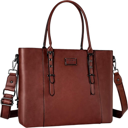 MOSISO PU Leather Laptop Tote Bag for Women, Waterproof Large Capacity Business Work Briefcase Shoulder Laptop Bag