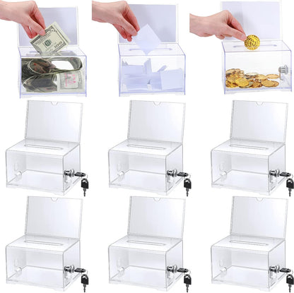 Kigley 9 Pack Acrylic Donation Box with Lock and Sign Clear Ballot Suggestion Donation Box with Slot for Fundraising Raffle Business Card Storage Container Voting Tip Jar